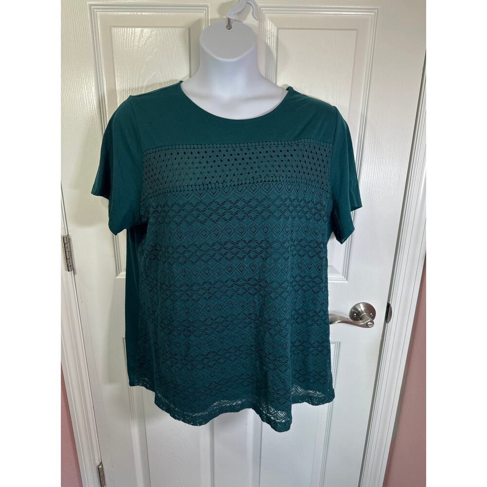 Croft and barrow lace front green short sleeve 2x